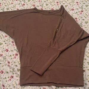 Brown Women's Top with Studded Detail